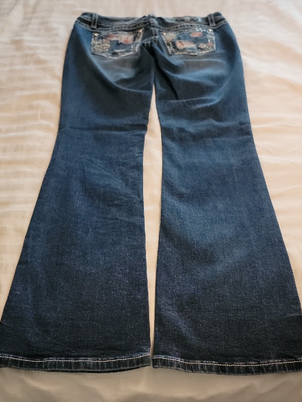 Miss Me Floral & Plaid W/Stone Embellishments Medium Wash Boot Cut Jeans, Sz 30 - Picture 13 of 13
